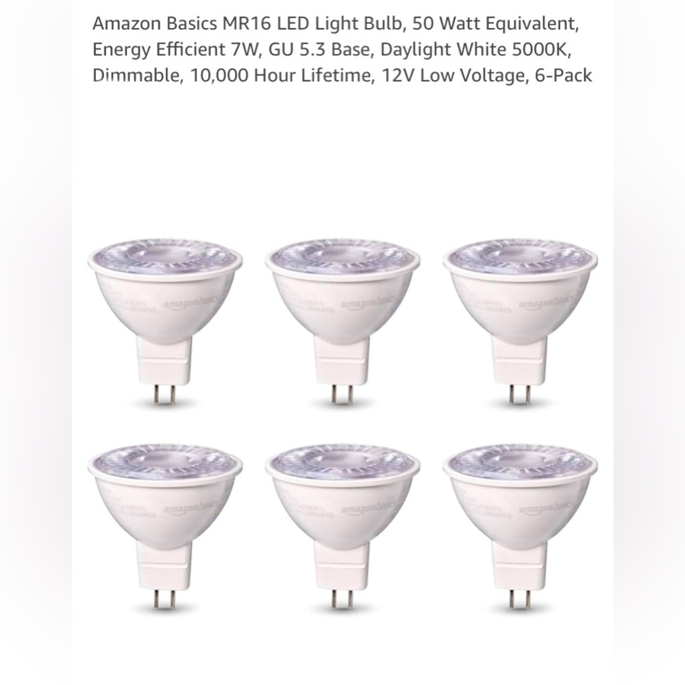 MR16 LED Light Bulb, GU 5.3 Base, Daylight White 3000K, Dimmable, 6-Pack